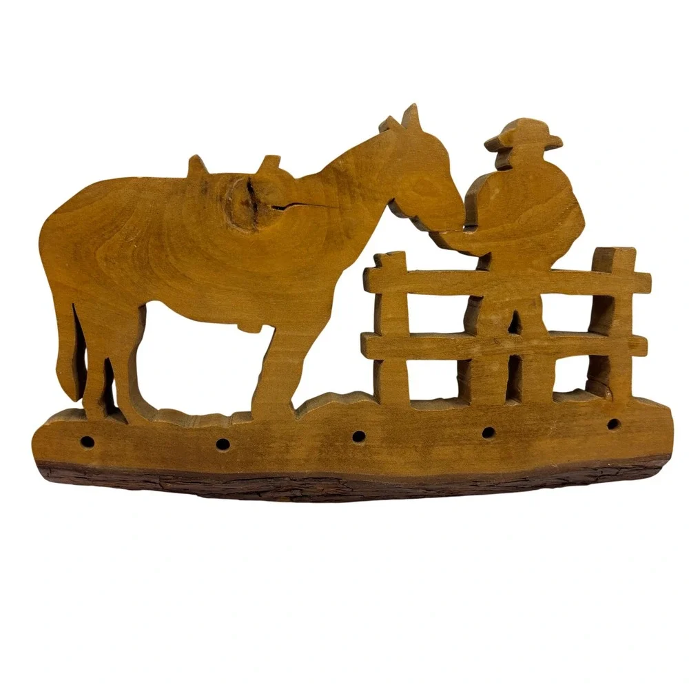 Stan's Wood Crafts Cowboy and Horse Wooden Wall Plaque Rustic Western Decor